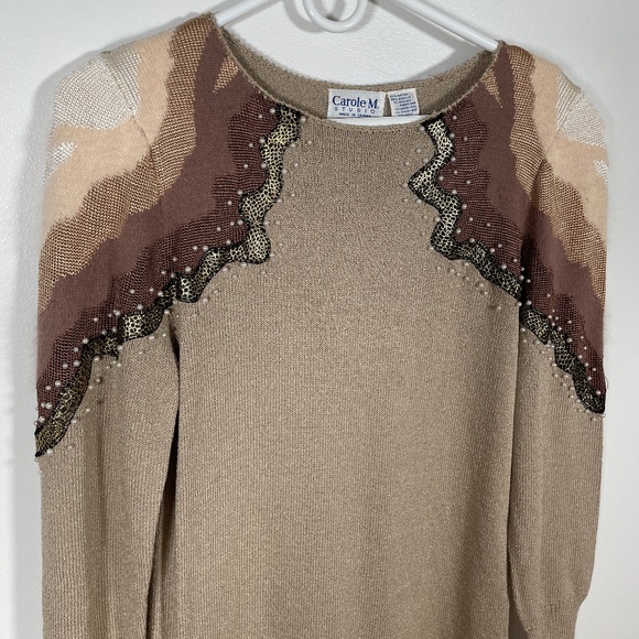 VTG CAROLE M. STUDIO Cocktail Dress Beige Size S Rayon Angora Rabbit Hair - Picture 5 of 15